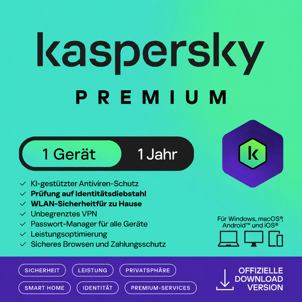 Kaspersky Premium | 1 Gerät - 1 Jahr – Produktbild