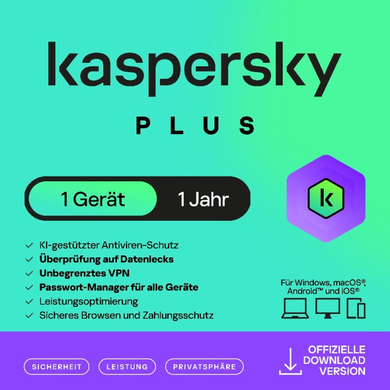 Kaspersky Plus | 1 Gerät - 1 Jahr – Produktbild